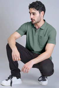 Triptee Solid Men Polo Neck Light Green T-Shirt