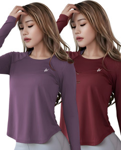 NEXSUS APPARELS Solid Women Round Neck Purple, Maroon T-Shirt