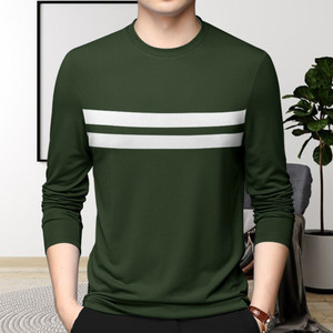 Pytton Striped Men Round Neck Dark Green T-Shirt