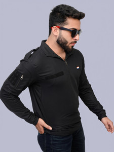OMEE GOLD Military Camouflage Men Polo Neck Black T-Shirt