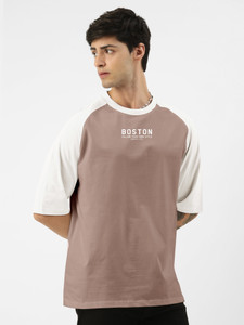 MANIAC Colorblock Men Round Neck Brown, White T-Shirt