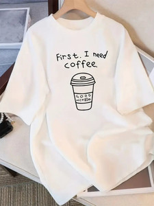 SRENSFASHION Printed Women Round Neck White T-Shirt
