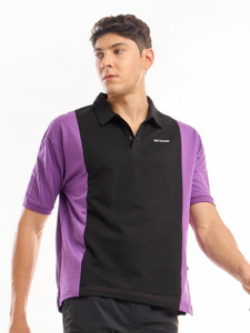 BEYOUNG Colorblock Men Polo Neck Purple T-Shirt