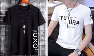 TEE TREE Graphic Print Men Round Neck Black, White T-Shirt