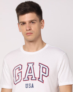GAP Graphic Print Men Round Neck White T-Shirt