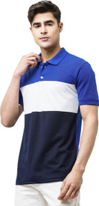 Leotude Colorblock Men Polo Neck Blue T-Shirt