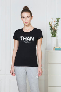 VAN HEUSEN Printed Women Round Neck Black T-Shirt