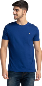 BEING HUMAN Solid Men Round Neck Blue T-Shirt