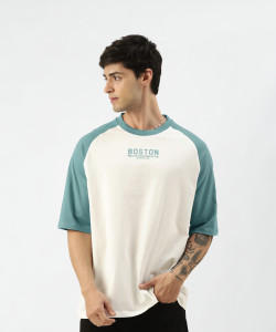 MANIAC Typography Men Round Neck White, Blue T-Shirt