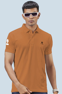 3BROS Solid Men Polo Neck Orange T-Shirt
