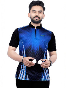 dhaari by unique creation Printed Men Mandarin Collar Navy Blue T-Shirt