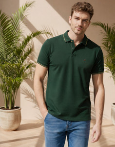 LOUIS PHILIPPE Solid Men Polo Neck Dark Green T-Shirt