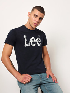 LEE Printed, Typography Men Round Neck Blue T-Shirt