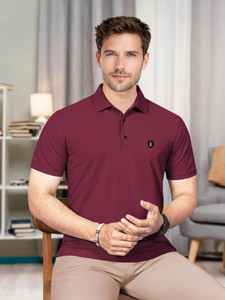 VeBNoR Solid Men Polo Neck Maroon T-Shirt - Image 6