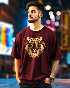 ENITOR Printed Men Round Neck Maroon T-Shirt