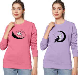 ज़ेंट वर्ल्ड महिलाओं के लिए गोल गला प्रिंटेड गुलाबी, बैंगनी टी-शर्ट