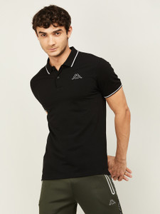 Kappa Solid Men Polo Neck Black T-Shirt