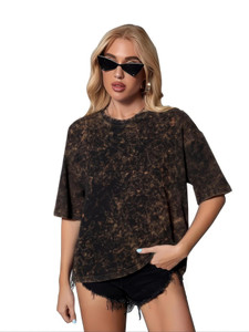 BEEFITS Tie & Dye Women Round Neck Black, Brown T-Shirt