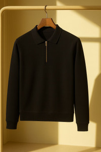 DISINVENT Solid Men Zip Neck Black T-Shirt