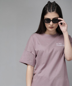 Roadster Solid Women Round Neck Purple T-Shirt