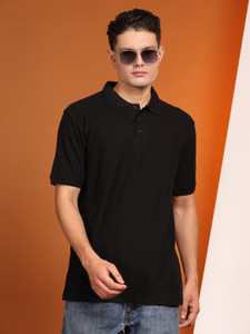 METRONAUT Solid Men Polo Neck Black T-Shirt - Image 6