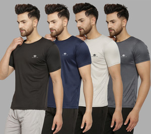 MISSILLE Solid Men Round Neck Black, Navy Blue, Grey T-Shirt