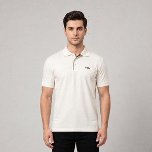 MTW Solid Men Polo Neck White T-Shirt
