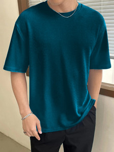 SOLSTICE Solid Men Round Neck Blue T-Shirt