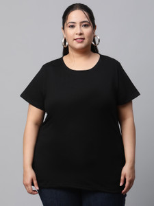 UnaOne Solid Women Round Neck Black T-Shirt