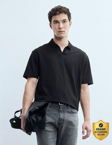 FLYING MACHINE Men Black Polo Neck T-Shirt - Image 6