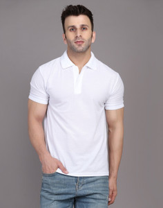 INKKR Solid Men Polo Neck White T-Shirt