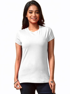Lyra Solid Women Round Neck White T-Shirt