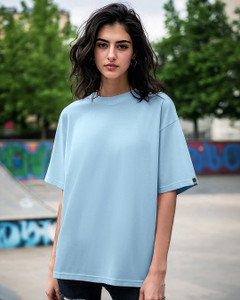 BEWAKOOF Solid Women Round Neck Blue T-Shirt