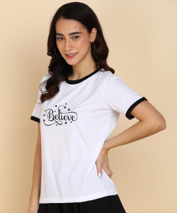 Adyavastram Solid Women Round Neck White T-Shirt