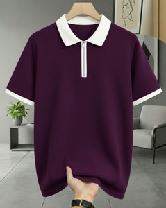 ENITOR Solid Men Polo Neck Purple T-Shirt