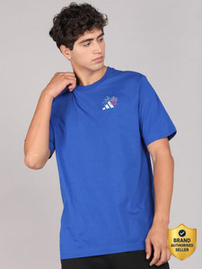 ADIDAS Solid Men Round Neck Blue T-Shirt