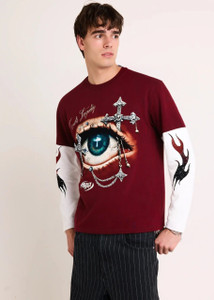 Eddicted Graphic Print Men Round Neck Maroon T-Shirt - Image 3
