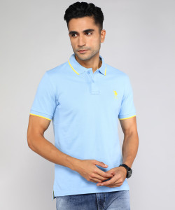 U.S. POLO ASSN. Solid Men Polo Neck Blue T-Shirt