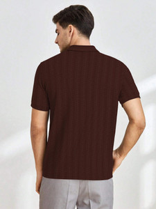 P Shop Self Design Men Polo Neck Brown T-Shirt