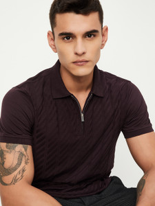 MAX Printed Men V Neck Maroon T-Shirt