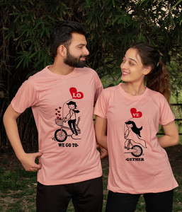 Tween Trends Printed Couple Round Neck Pink T-Shirt