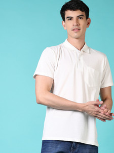V-MART Solid Men Polo Neck White T-Shirt