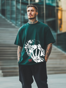 BUKKL Printed Men Round Neck Green T-Shirt