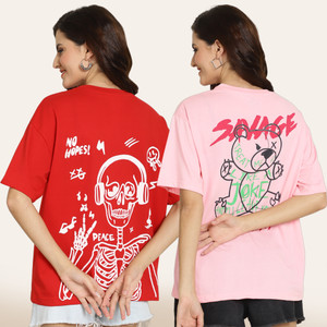 METRONAUT Printed Women Round Neck Multicolor T-Shirt