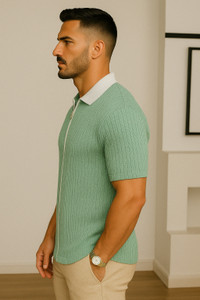 Try This Colorblock Men Polo Neck Light Blue, White T-Shirt