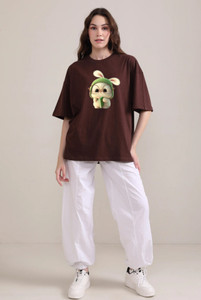 EKENIYA Printed Women Round Neck Brown T-Shirt