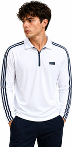 Luna Striped Men Polo Neck White T-Shirt - Image 5
