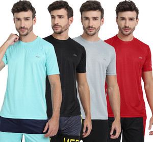 FTX Solid Men Round Neck Silver, Light Blue, Red, Black T-Shirt