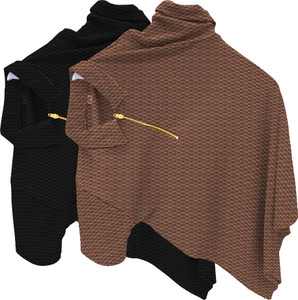 KAJARU Self Design Men Zip Neck Black, Brown T-Shirt