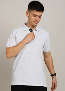 3BROS Solid Men Polo Neck Grey T-Shirt